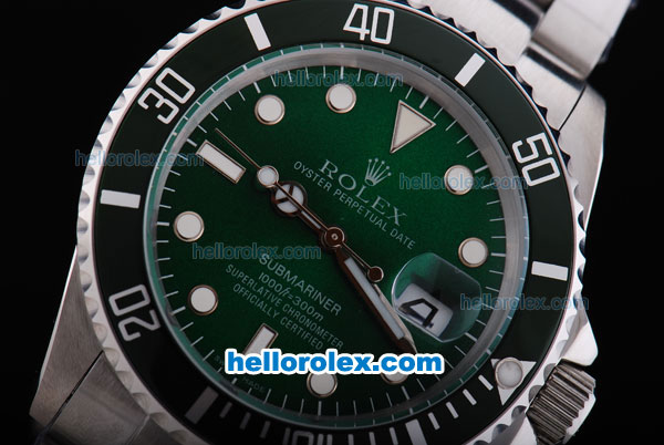 Rolex Submariner Oyster Perpetual Date Chronometer Automatic with Green Dial and White Marking Green Bezel - Click Image to Close